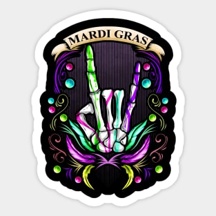 Rocking Skeleton Hand Showing Sign Of The Horns Mardi Gras Sticker